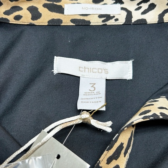 Chico's Blouse Womens Animal Print Button Up Wrinkle Resistant Cotton Size 3 NWT - Picture 6 of 9